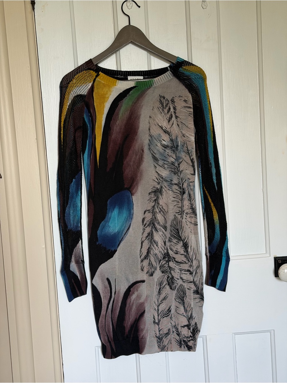 Adore Multicolor Feather-Print Crewneck Sweater